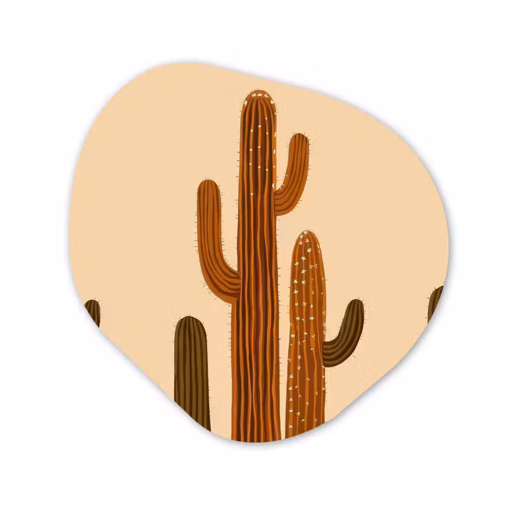 Cactus - Woestijn - Zand - Bruin Wandcirkel Organisch Forex 3mm klein -3d