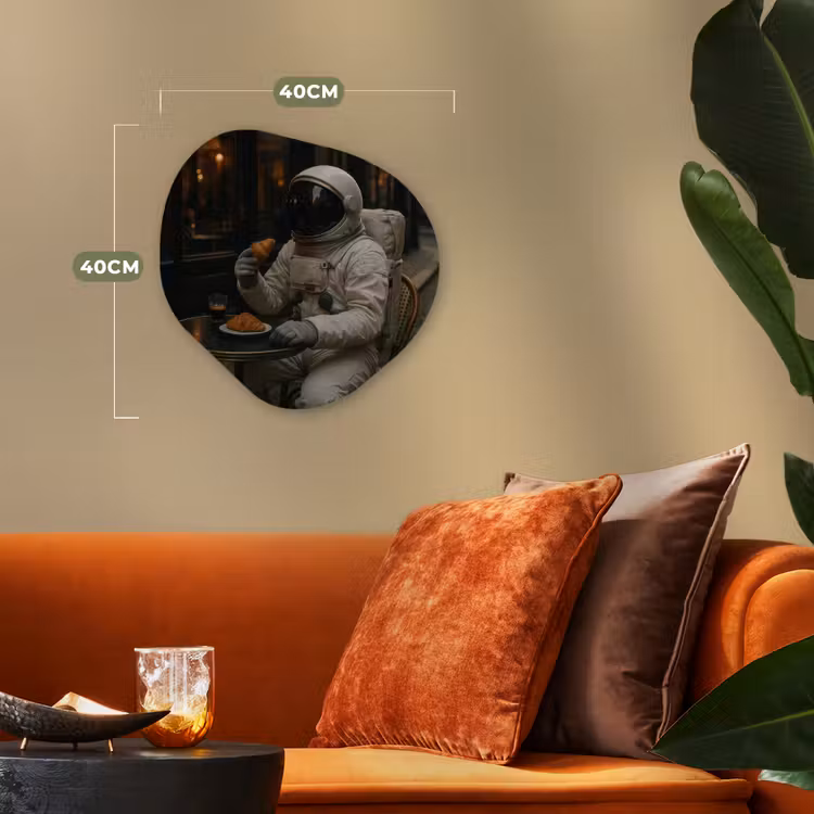 Café - Croissant - Koffie - Astronaut Wandcirkel Organisch Forex 3mm klein -sfeer3