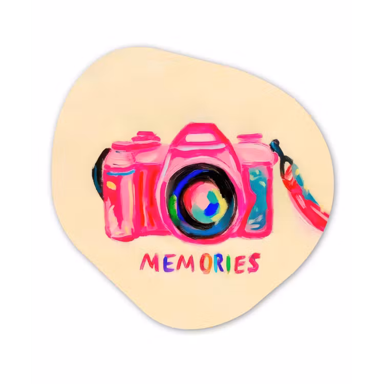 Camera - Memories - Roze - Geschilderd Wandcirkel Organisch Forex 3mm klein -3d