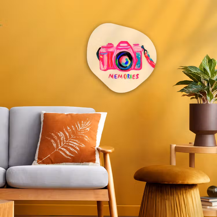Camera - Memories - Roze - Geschilderd Wandcirkel Organisch Forex 3mm klein -sfeer4