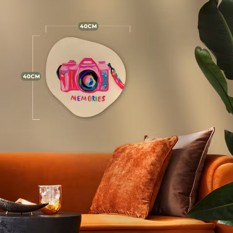 Camera - Memories - Roze - Geschilderd Wandcirkel Organisch Forex 3mm klein -sfeer3