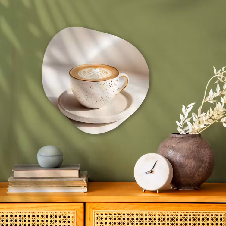 Cappuccino - Schuim - Schotel - Beige Wandcirkel Organisch Forex 3mm klein -sfeer2