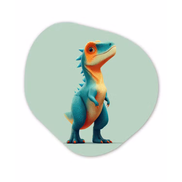 Cartoon - Dino - Oranje - Stekels Wandcirkel Organisch Forex 3mm klein -3d