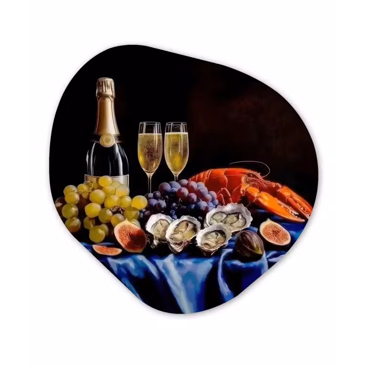 Champagne - Luxe - Oesters Wandcirkel Organisch Forex 3mm klein -3d
