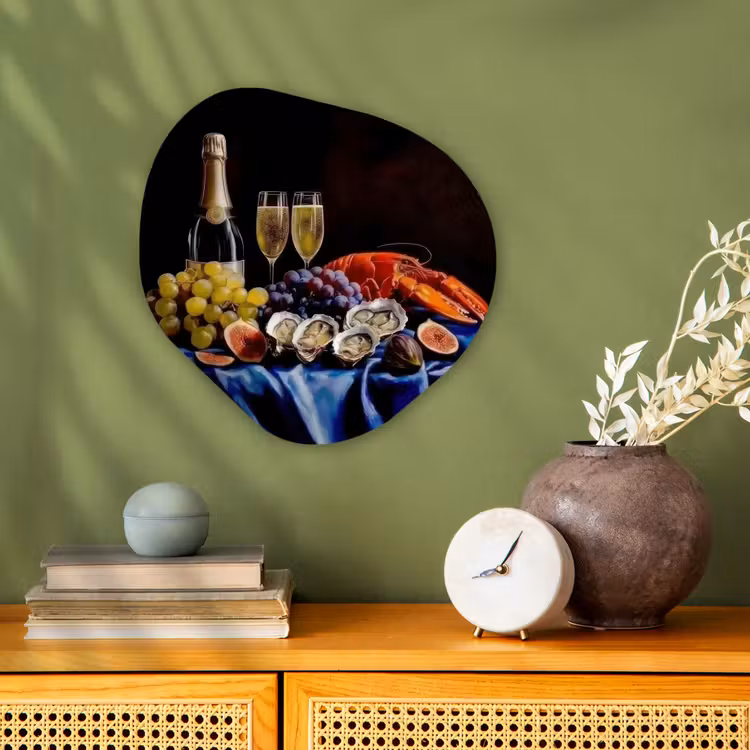 Champagne - Luxe - Oesters Wandcirkel Organisch Forex 3mm klein -sfeer2