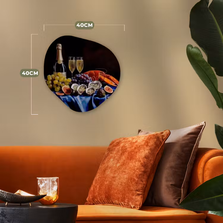 Champagne - Luxe - Oesters Wandcirkel Organisch Forex 3mm klein -sfeer3