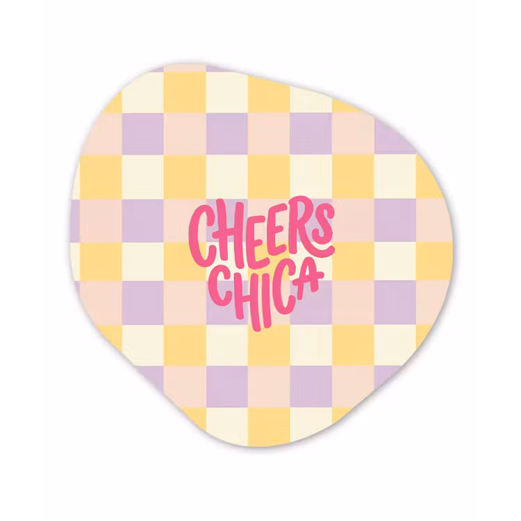 Cheers Chica - Ruitjes - Lila - Geel Wandcirkel Organisch Forex 3mm klein -3d