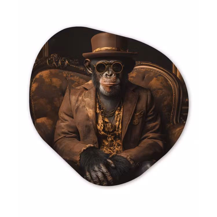Chimpansee - Stoel - Pak - Bruin Wandcirkel Organisch Forex 3mm klein -3d