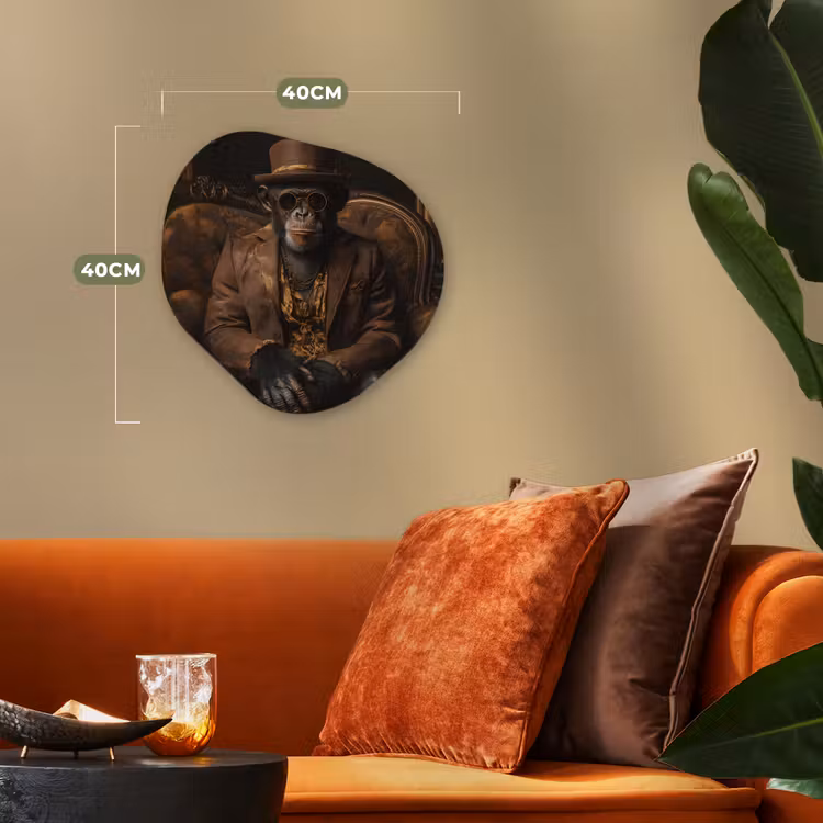 Chimpansee - Stoel - Pak - Bruin Wandcirkel Organisch Forex 3mm klein -sfeer3