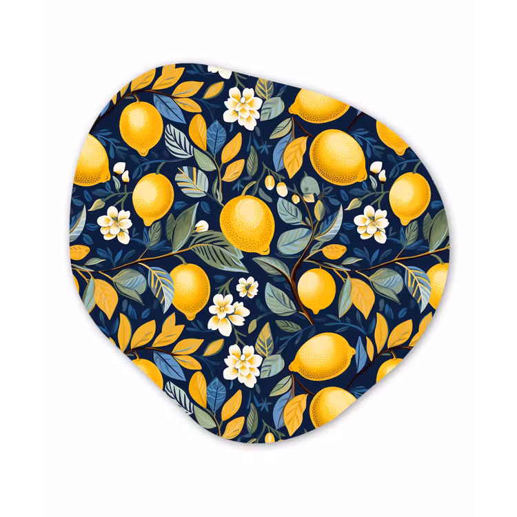 Citroenen - Bloemen - Bladeren - Blauw Wandcirkel Organisch Forex 3mm klein 629 -3d