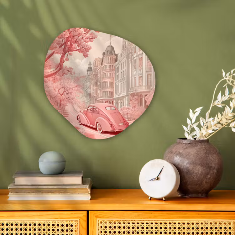 City - Car - Pink Wandcirkel Organisch Forex 3mm klein -sfeer2