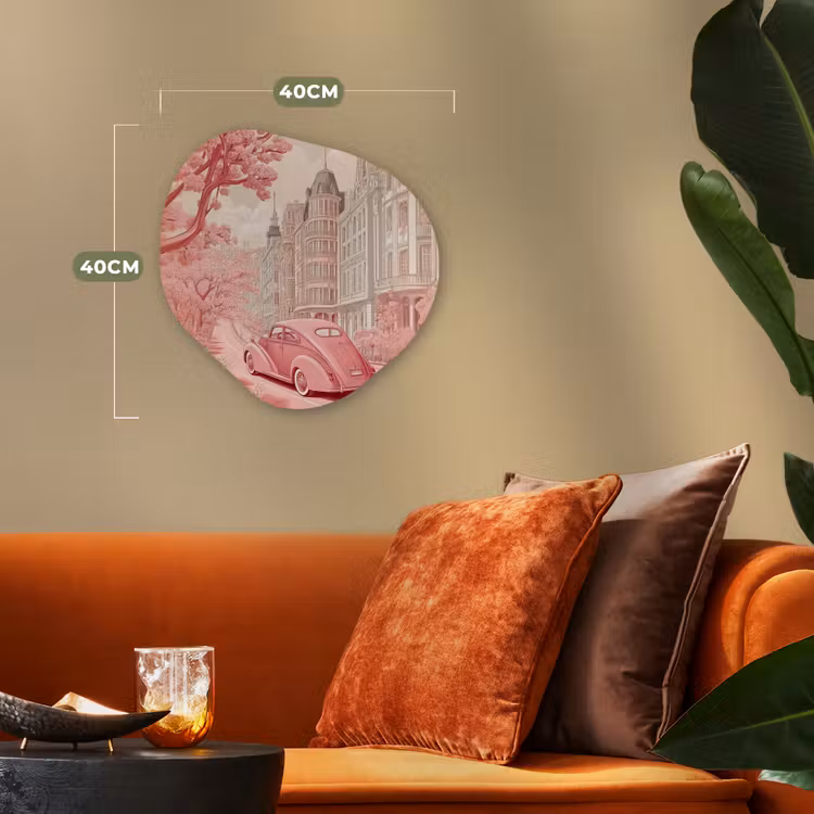 City - Car - Pink Wandcirkel Organisch Forex 3mm klein -sfeer3