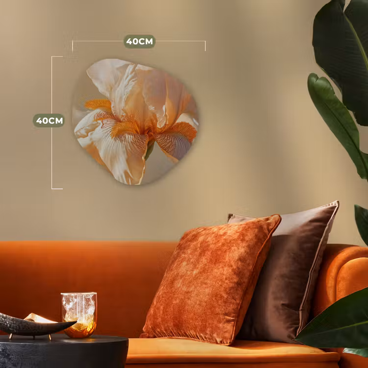 Close up - Oranje - Iris Wandcirkel Organisch Forex 3mm klein -sfeer3