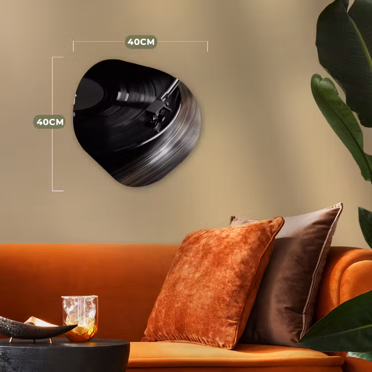 Close-up - Vinylplaat - Platenspeler - Zwart Wandcirkel Organisch Forex 3mm klein -sfeer3