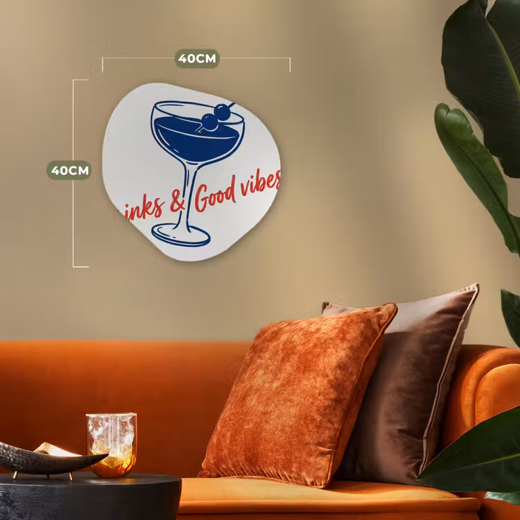 Cocktail - Glas - Illustratie - Blauw - Wit Wandcirkel Organisch Forex 3mm klein -sfeer3