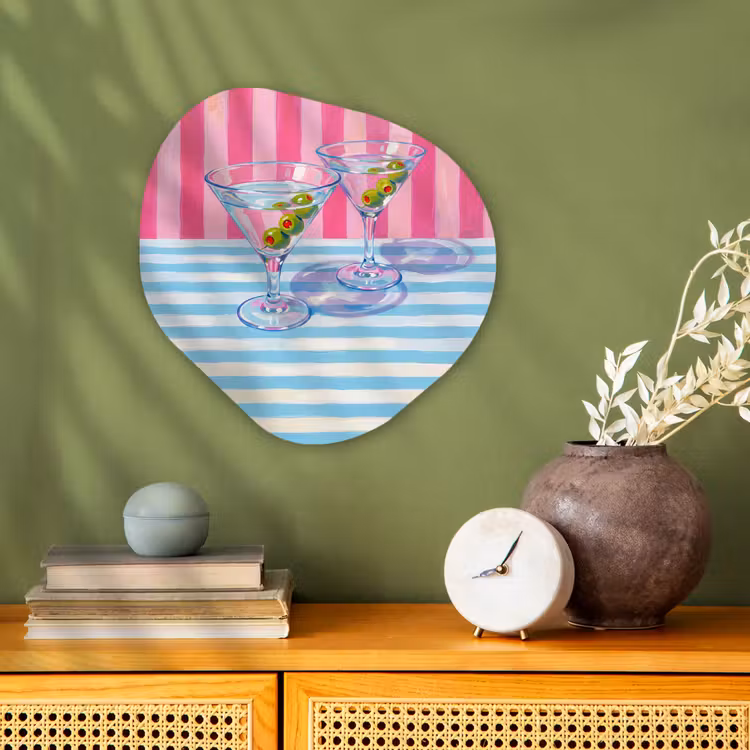 Cocktail - Olijven - Kunst - Modern - Roze Wandcirkel Organisch Forex 3mm klein -sfeer2