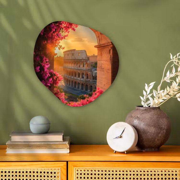 Colosseum - Rome - Roze Bloemen Wandcirkel Organisch Forex 3mm klein -sfeer2