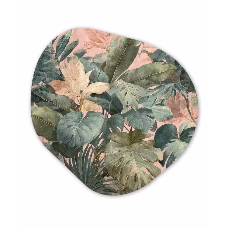 Compositie van bladeren - Groen - Roze Wandcirkel Organisch Forex 3mm klein -3d
