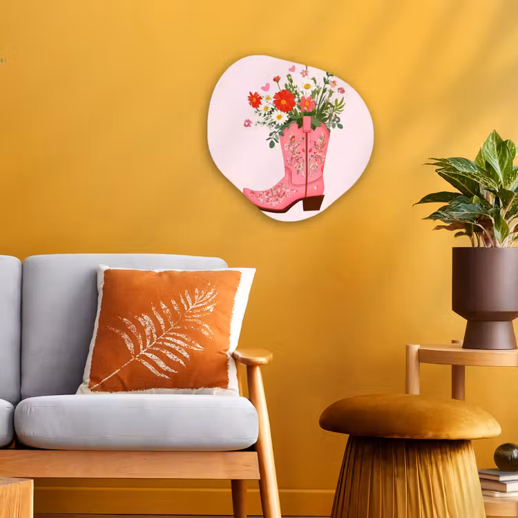 Cowboylaarzen - Roze - Boeket - Bloemen Wandcirkel Organisch Forex 3mm klein -sfeer4