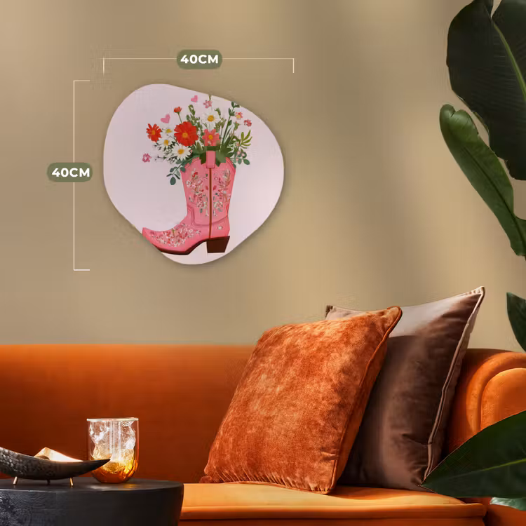 Cowboylaarzen - Roze - Boeket - Bloemen Wandcirkel Organisch Forex 3mm klein -sfeer3
