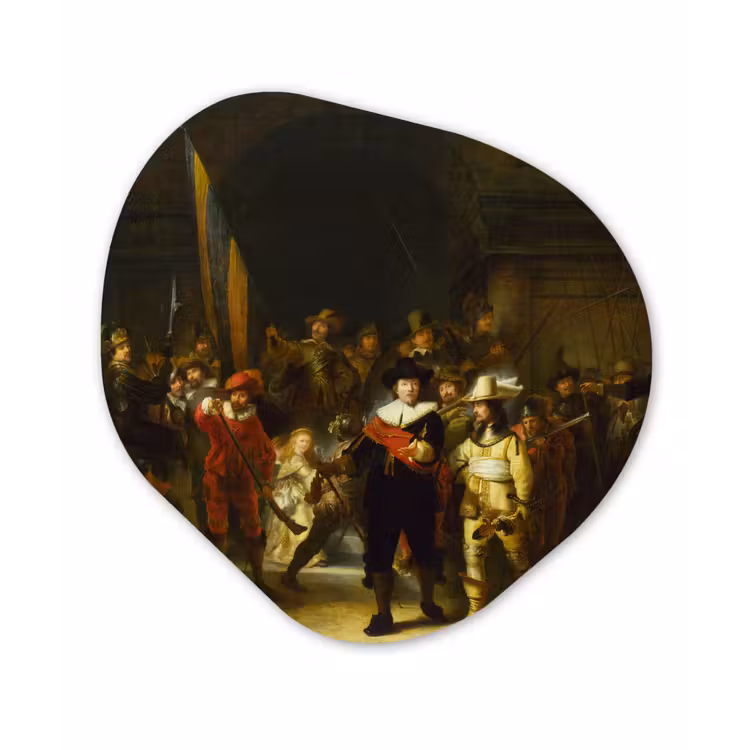 De Nachtwacht - Rembrandt van Rijn Wandcirkel Organisch Forex 3mm klein -3d
