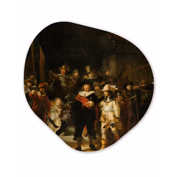 De Nachtwacht - Schilderij van Rembrandt van Rijn Wandcirkel Organisch Forex 3mm klein -3d