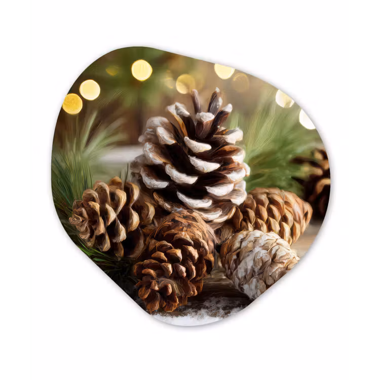 Dennenappels - Kerstsfeer - Bruin - Groen Wandcirkel Organisch Forex 3mm klein -3d