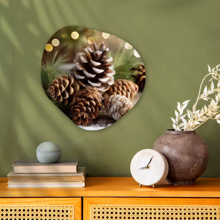 Dennenappels - Kerstsfeer - Bruin - Groen Wandcirkel Organisch Forex 3mm klein -sfeer2