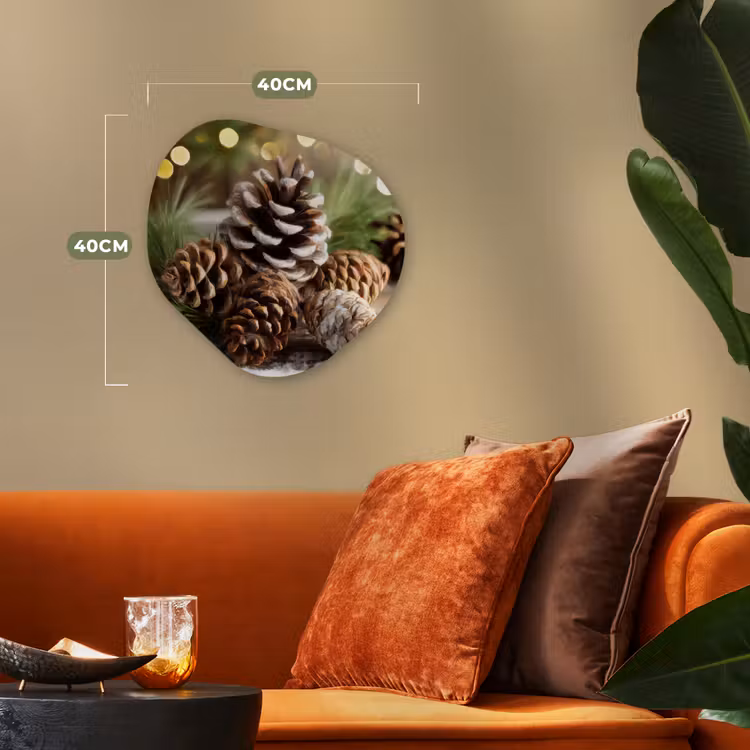 Dennenappels - Kerstsfeer - Bruin - Groen Wandcirkel Organisch Forex 3mm klein -sfeer3