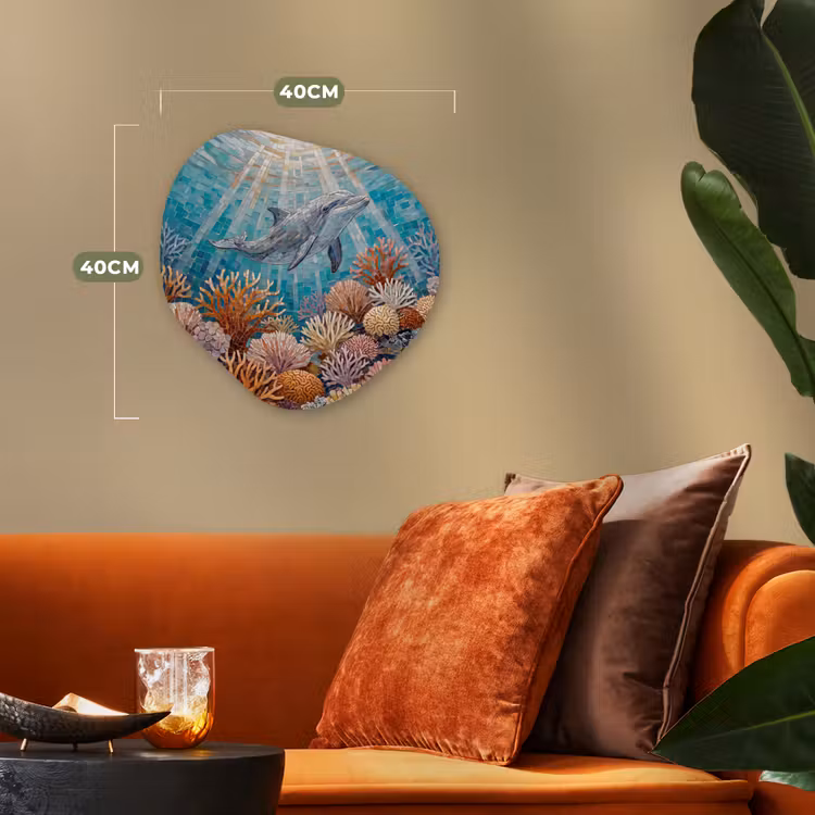 Dieren - Mozaïek - Oceaan - Koraal - Blauw Wandcirkel Organisch Forex 3mm klein -sfeer3