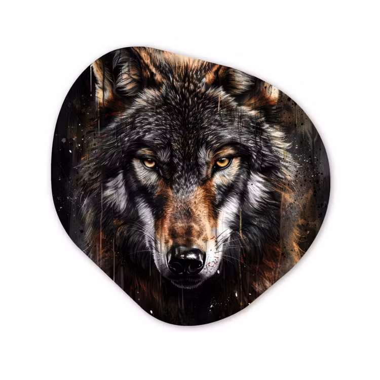 Dieren - Wolf - Portret - Zwart - Bruin Wandcirkel Organisch Forex 3mm klein -3d