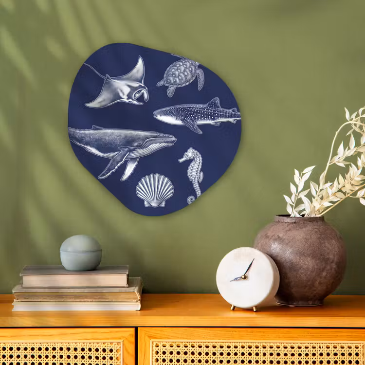 Dieren - Zeeleven - Oceaan - Graveren - Blauw Wandcirkel Organisch Forex 3mm klein -sfeer2