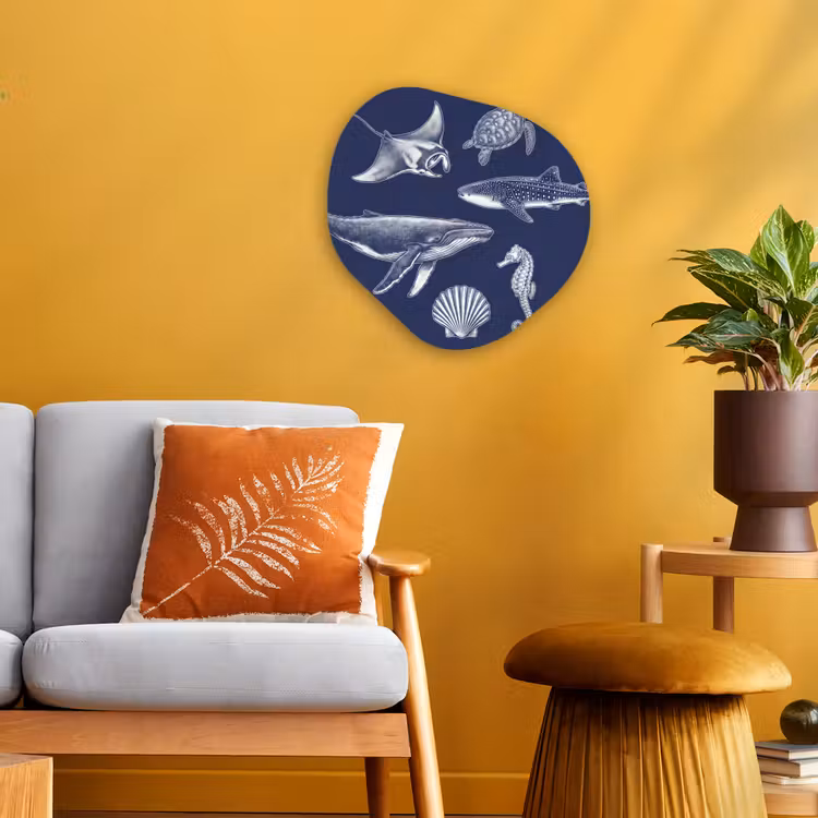 Dieren - Zeeleven - Oceaan - Graveren - Blauw Wandcirkel Organisch Forex 3mm klein -sfeer4