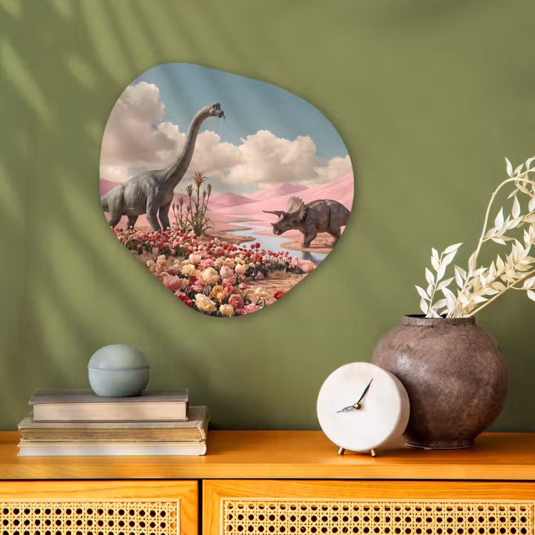 Organisch schilderij forex - Dinosaurus - Roze - Landschap - Dinosaurus - Roze - Landschap Wandcirkel Organisch Forex 3mm klein