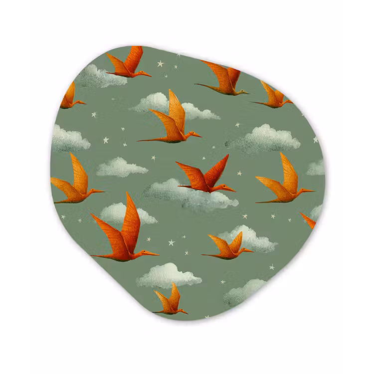 Dinosaurussen - Wolken - Sterren - Oranje Wandcirkel Organisch Forex 3mm klein -3d