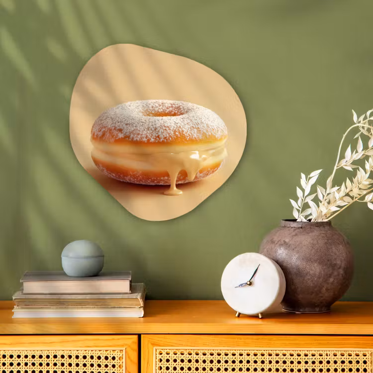 Donut - Romig - Poedersuiker - Beige Wandcirkel Organisch Forex 3mm klein -sfeer2
