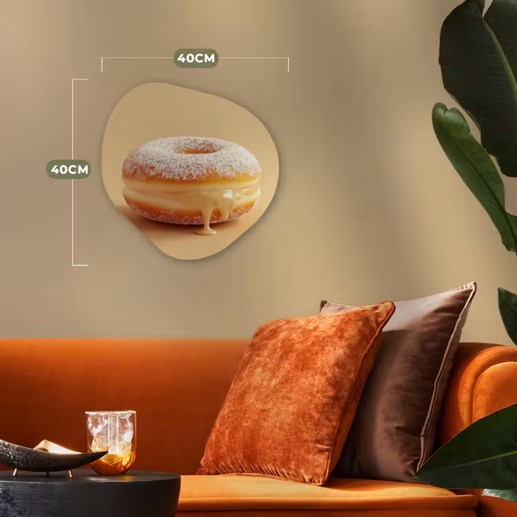 Donut - Romig - Poedersuiker - Beige Wandcirkel Organisch Forex 3mm klein -sfeer3