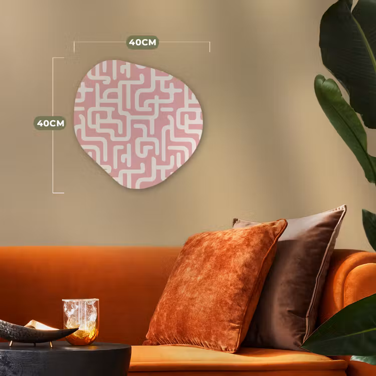 Doolhofpatroon - Roze - Wit - Abstract Wandcirkel Organisch Forex 3mm klein 629 -sfeer3