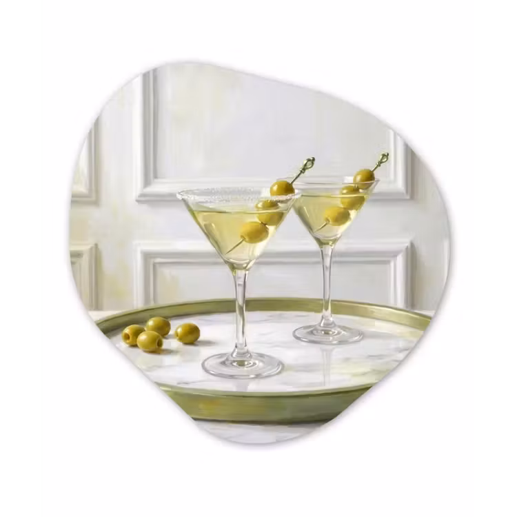 Drank - Martini - Olijven - Modern - Wit Wandcirkel Organisch Forex 3mm klein -3d