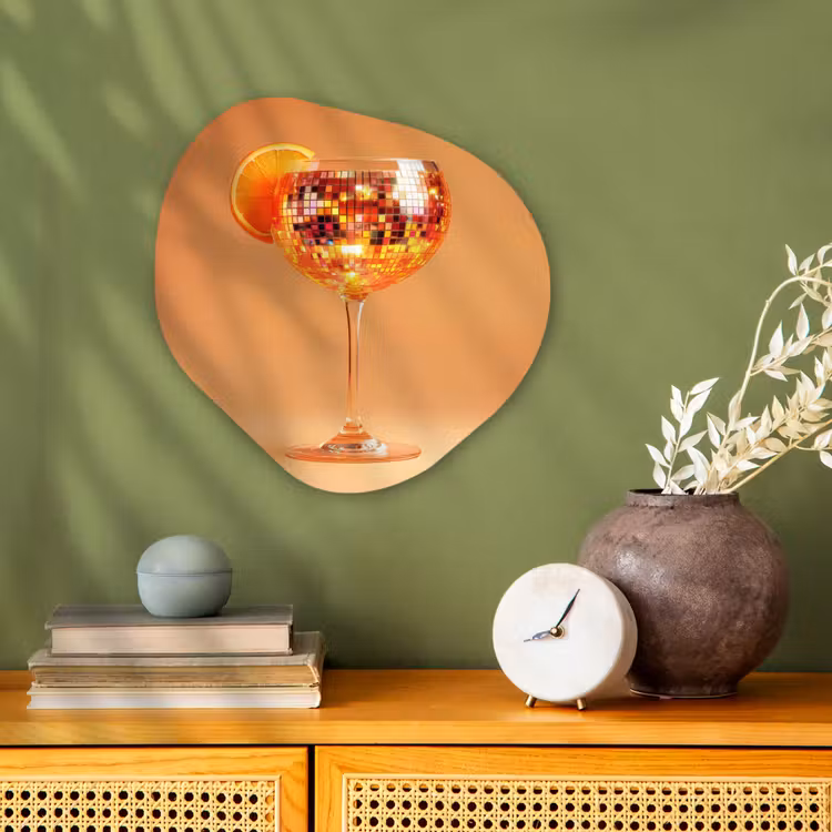 Drank - Oranje - Glitter - Disco Wandcirkel Organisch Forex 3mm klein -sfeer2