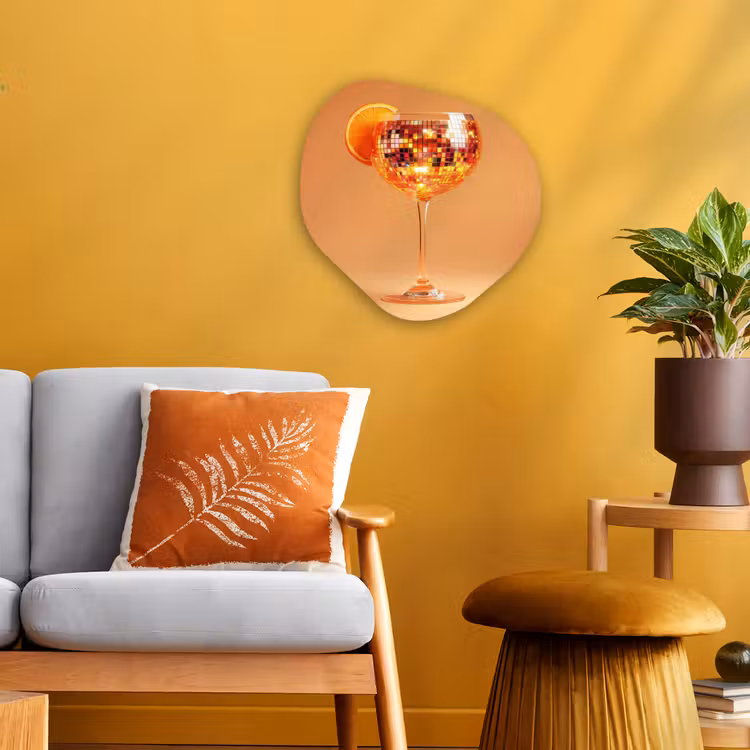 Drank - Oranje - Glitter - Disco Wandcirkel Organisch Forex 3mm klein -sfeer4
