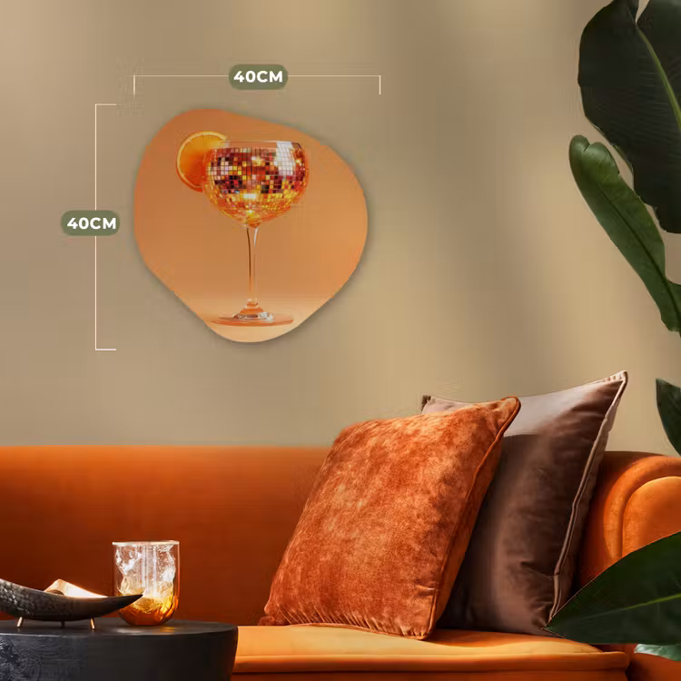 Drank - Oranje - Glitter - Disco Wandcirkel Organisch Forex 3mm klein -sfeer3