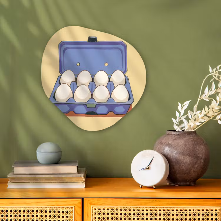 Eieren - Doos - Minimalistisch - Blauw Wandcirkel Organisch Forex 3mm klein -sfeer2