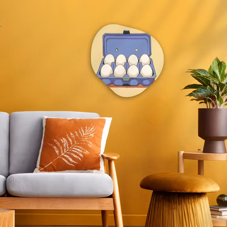 Eieren - Doos - Minimalistisch - Blauw Wandcirkel Organisch Forex 3mm klein -sfeer4