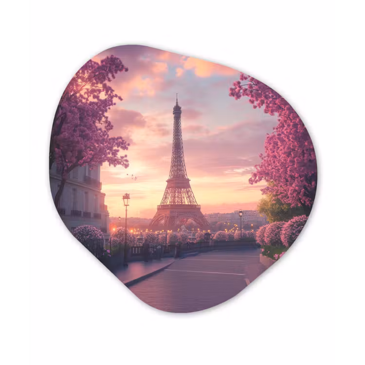 Eiffeltoren - Parijs - Roze Wandcirkel Organisch Forex 3mm klein -3d