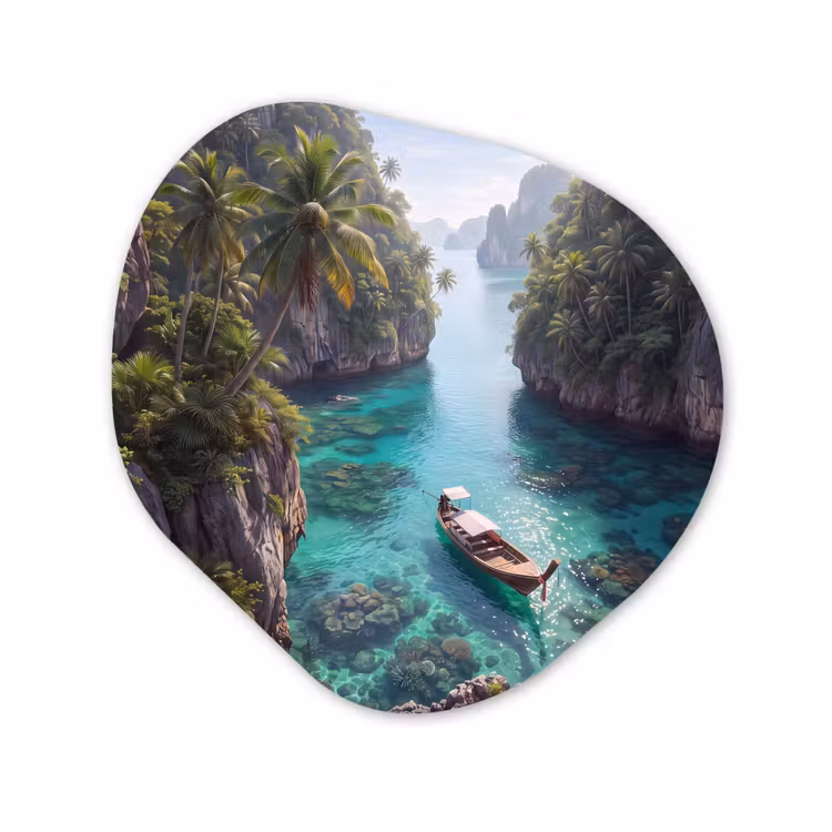 Eiland - Tropisch - Water - Palmbomen - Natuur Wandcirkel Organisch Forex 3mm klein -3d