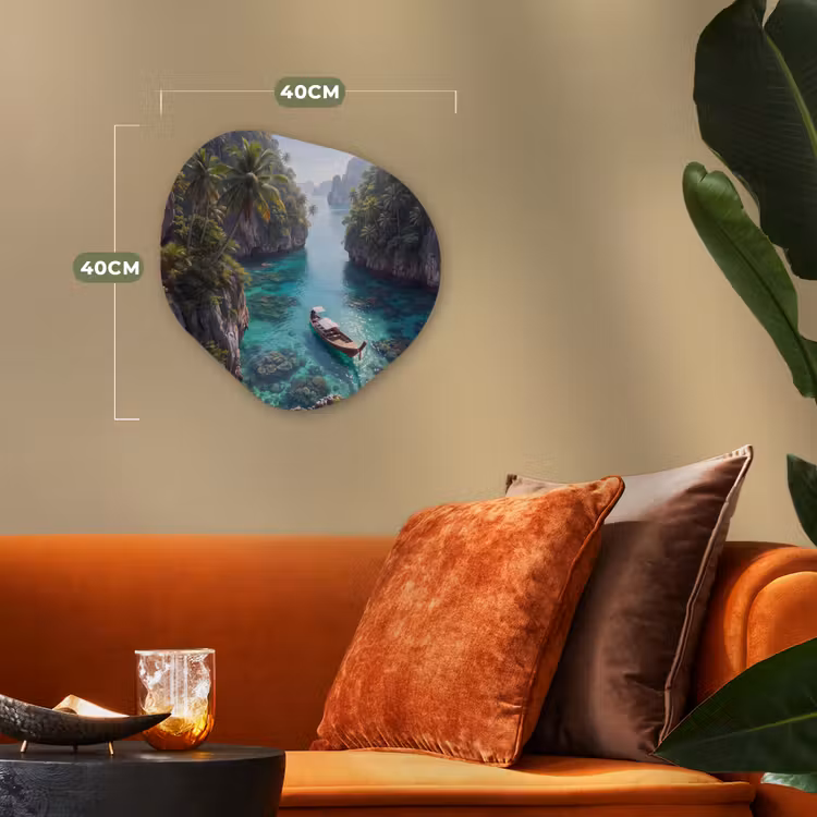 Eiland - Tropisch - Water - Palmbomen - Natuur Wandcirkel Organisch Forex 3mm klein -sfeer3
