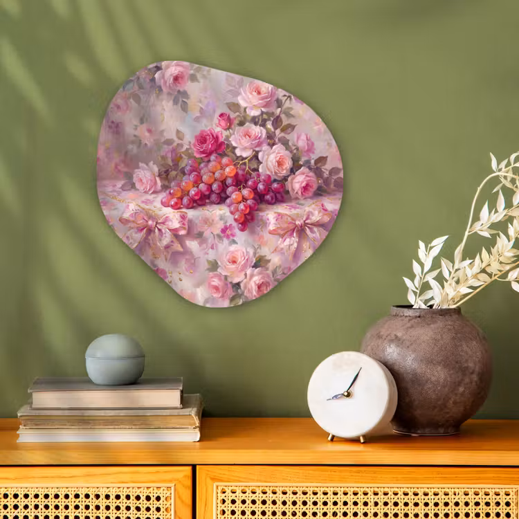 Eten - Bloemen - Stilleven - Roze - Goud Wandcirkel Organisch Forex 3mm klein -sfeer2