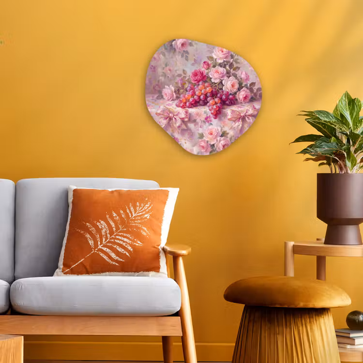 Eten - Bloemen - Stilleven - Roze - Goud Wandcirkel Organisch Forex 3mm klein -sfeer4