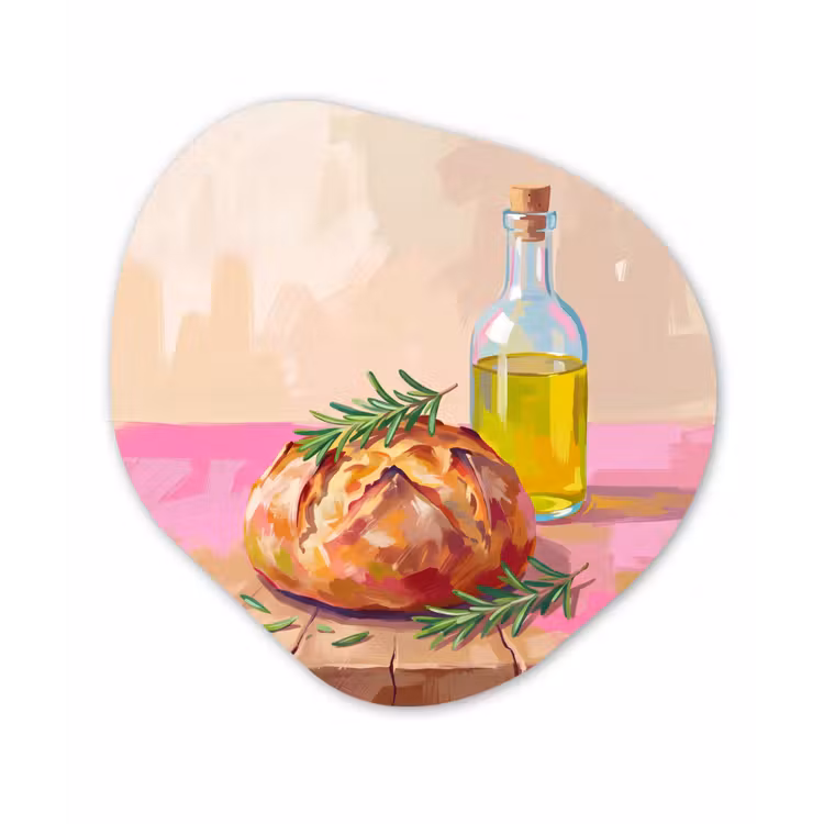 Eten - Brood - Olijfolie - Abstract - Keuken Wandcirkel Organisch Forex 3mm klein -3d